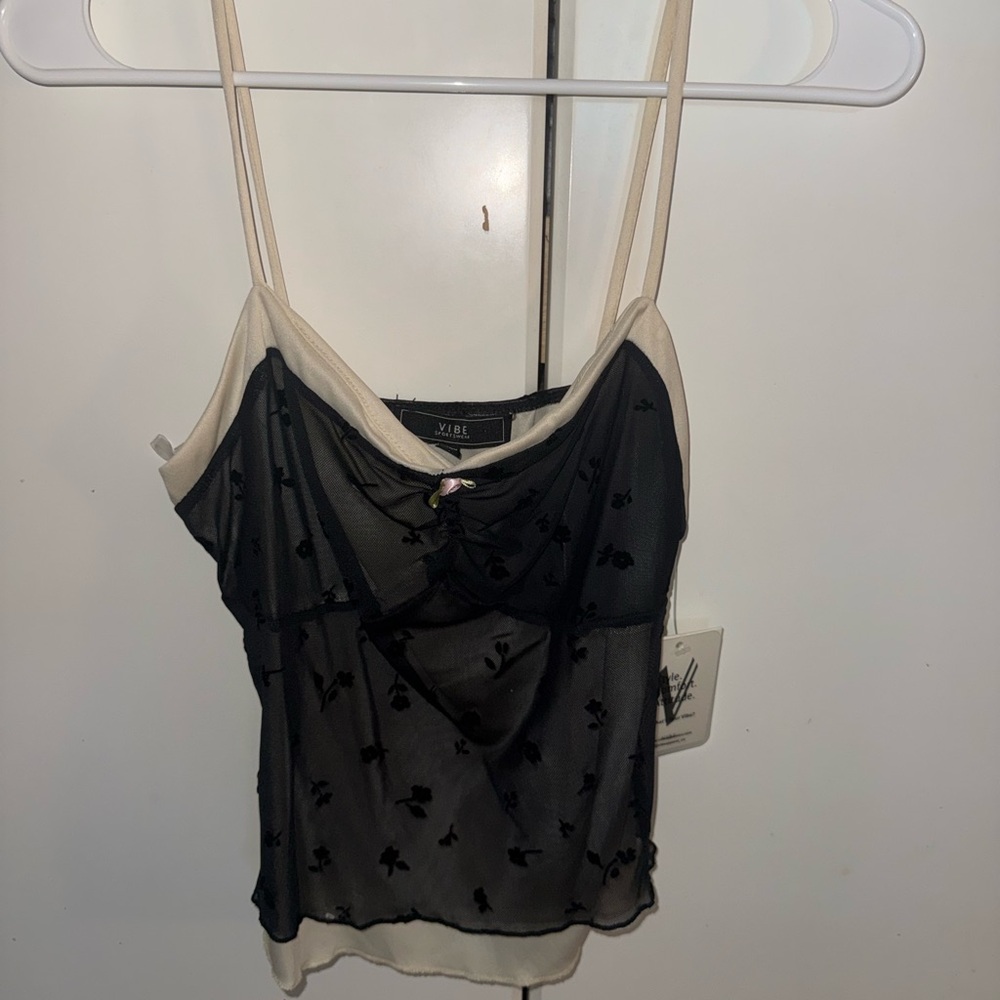 Vibe Black and Cream Sheer Top